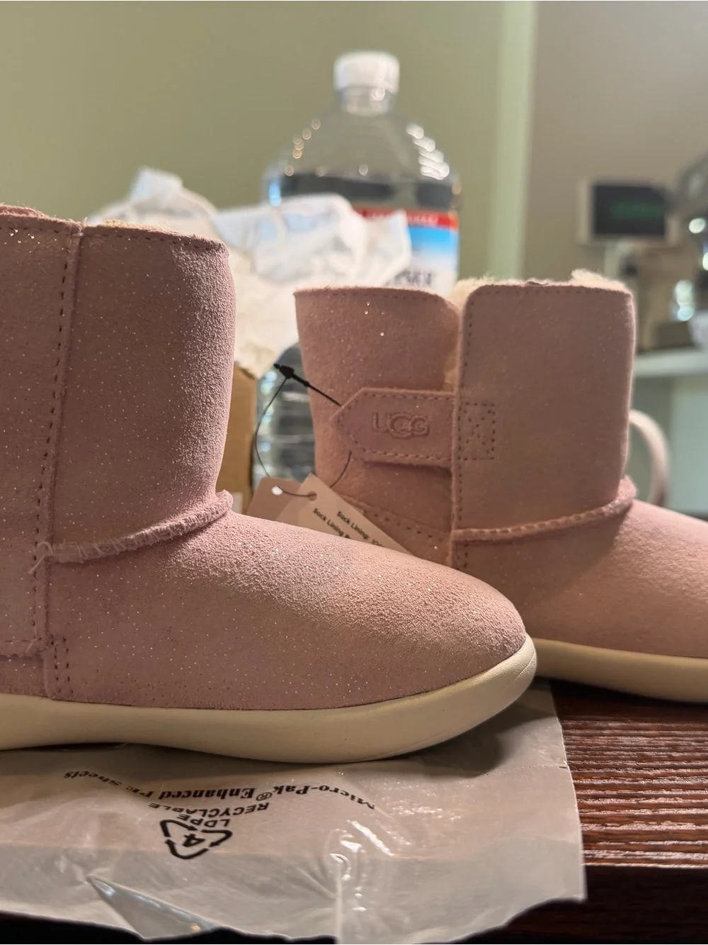 NWT UGG Kids Pink Sparkle Suede Boots size 10